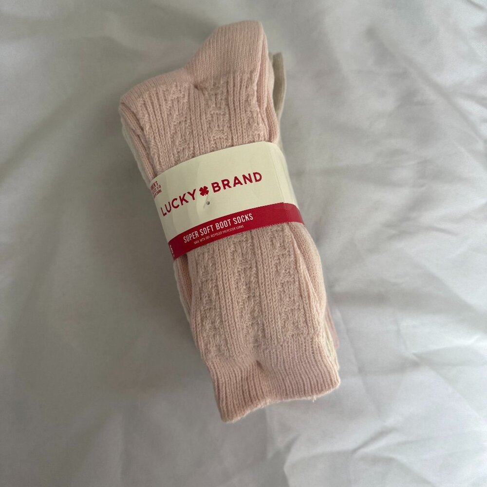 Lucky Brand Super Soft Boot Socks - Pink, white, beige (6 pairs)